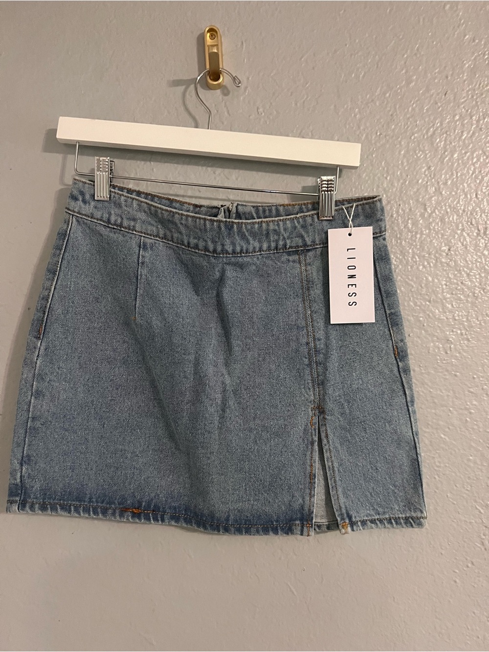 Lioness Light Blue Denim Mini Skirt with Front Slit Detail